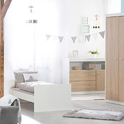 No Name Chambre bébé duo - Lit évolutif 70 x 140 cm + Commode a langer avec plan a langer inclus - ROBA - Bicolore blanc / décor chene clair