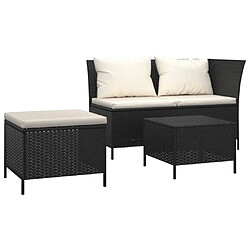 vidaXL Salon de jardin 3 pcs avec coussins Noir Résine tressée