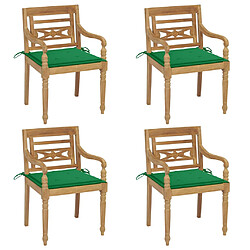 vidaXL Chaises Batavia avec coussins lot de 4 Bois de teck solide