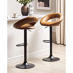 Beliani Tabouret de bar Set de 2 Cuir PU Marron doré PEORIA