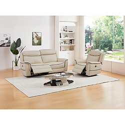 Vente-Unique Canapé 3 places et fauteuil relax électrique en cuir beige ADELIO