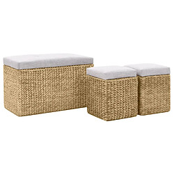 vidaXL Banc avec 2 poufs Jacinthe d'eau Gris