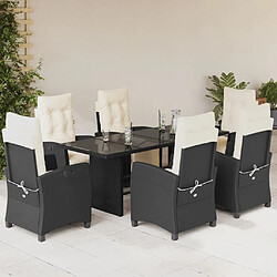 Maison Chic Ensemble à manger d'extérieur 7 pcs avec coussins,Salon de jardin,Mobilier de jardin Noir Résine tressée -GKD267283