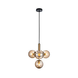 Luminaire Center Suspension Ravena Verre,Acier Laiton, Ambre