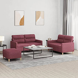 vidaXL Ensemble de canapés 3 pcs avec coussins Rouge bordeaux Tissu