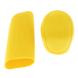 2pcs pommeau de levier de vitesses de voiture coffre + manchon de frein en silicone manchon jaune