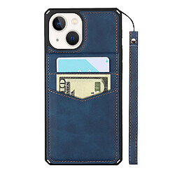 Coque en TPU + PU anti-rayures avec béquille et porte-cartes bleu pour votre iPhone 13 6.1 pouces