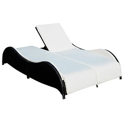 vidaXL Chaise longue double avec coussin Résine tressée Noir