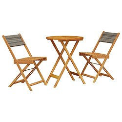 vidaXL Ensemble de bistro 3 pcs gris polypropylène et bois massif