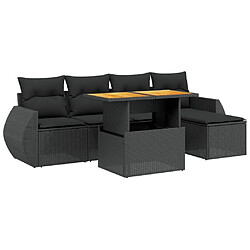 Maison Chic Ensemble Tables et chaises d'extérieur 6pcs avec coussins,Salon de jardin noir résine tressée -GKD133087