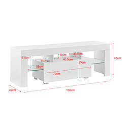 Helloshop26 Meuble TV avec éclairage LED multicolore banc support design avec étagères 130 cm blanc 03_0005859