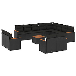 vidaXL Salon de jardin avec coussins 13 pcs noir résine tressée