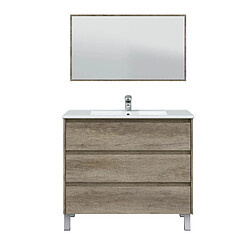 Meuble Lavabo avec 3 Tiroirs + Miroir coloris nordik - 86 x 100 x 110 cm -PEGANE-