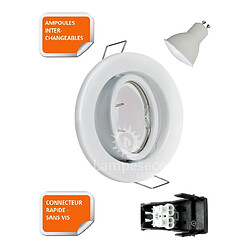 Lampesecoenergie Lot de 50 SPOT LED ENCASTRABLE BLANC AVEC AMPOULE GU10 230V eq. 50W LUMIERE BLANCHE NEUTRE