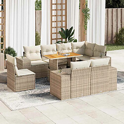 vidaXL Salon de jardin avec coussins 9 pcs beige résine tressée