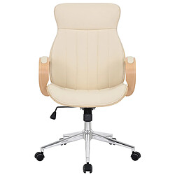 Decoshop26 Fauteuil de bureau avec roulettes synthétique crème et bois clair hauteur réglable BUR10465