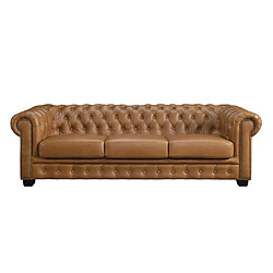 Vente-Unique Canapé chesterfield 4 places BRENTON 100% cuir de buffle premium - Caramel vintage