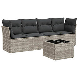 vidaXL Salon de jardin 5 pcs avec coussins gris clair résine tressée