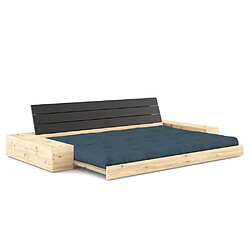 Avis Inside 75 Canapé lit futon BASE bleu pétrole 130cm dossiers noirs et accoudoirs coffres