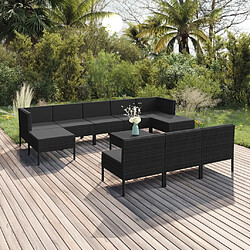 Maison Chic Salon de jardin 11pcs + coussins - Mobilier/Meubles de jardin - Table et chaises d'extérieur Résine tressée Noir -MN19392