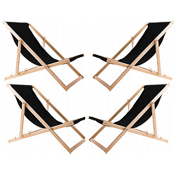 Lot de 4 chaises longues confortables en bois, WOODOK, noires, idéales pour la plage, le balcon, la terrasse