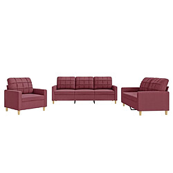 vidaXL Ensemble de canapés 3 pcs avec coussins Rouge bordeaux Tissu