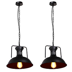 Stoex Lot de 2 Suspension Luminaire Industrielle 33cm E27 Câble Réglable Noir pour Salle à Manger, Salon, Restaurant, Café et Bar