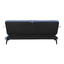 Pegane Canapé de salon convertible en polyester bleu et bois naturel, noir - longueur 203 x profondeur 87 x hauteur 81 cm