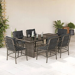 Maison Chic Ensemble à manger d'extérieur 7 pcs avec coussins,Salon de jardin,Mobilier de jardin gris rotin -GKD651599