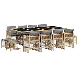 vidaXL Ensemble à manger de jardin et coussins 13 pcs mélange beige