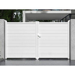 Vente-Unique Portail battant aluminium plein L305 x H181 cm blanc - NAZARIO