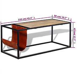 vidaXL Table basse avec porte-revues Cuir véritable 110x50x45 cm pas cher