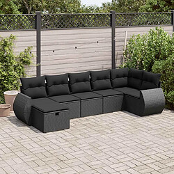 vidaXL Salon de jardin 7 pcs avec coussins noir résine tressée