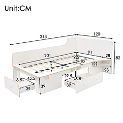 Avis KOMHTOM Lit d'enfant 90 x 200 cm, avec liseuse, USB, prise C et 3 tiroirs, design antidérapant, blanc