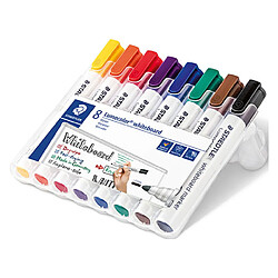 Marqueur effaçable Staedtler Lumocolor pointe ogive 2 mm couleurs assorties - Pochette de 8