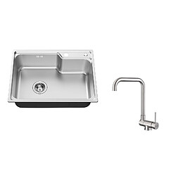 Auralum Max Évier Cuisine 1 Bac 62*45*21CM,en Inox PVD Nano Vasque à Poser,Argent+Mitigeur Cuisine Rabattable Pivotant 360° Eau froide Chaude