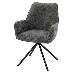 Decoshop26 Chaise de salle à manger avec accoudoir rotative en tissu chenille gris foncé et cadre trépied 04_0006357