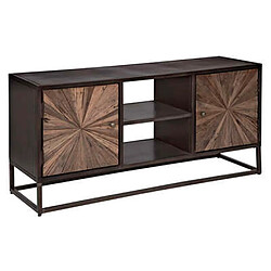 Pegane Meuble TV avec 2 portes en bois / fer coloris Marron - Longueur 130 x Profondeur 40 x Hauteur 64 cm