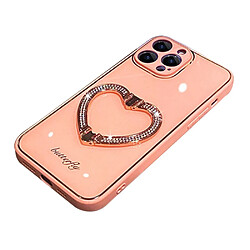 Coque en TPU + acrylique anti-rayures, motif de strass avec béquille en forme de cœur pour votre iPhone 14 Pro - rose