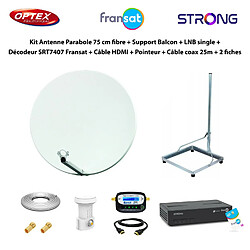 Optex Kit Parabole 75cm fibre + Support Balcon + LNB Single + Décodeur SRT7407 Fransat + Câble HDMI + Pointeur + Câble Coax 25m + 2 fiches