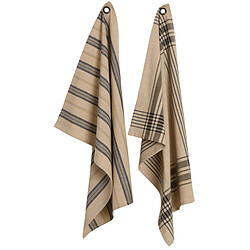 Aubry Gaspard Torchon à rayures (Lot de 2) beige et gris.