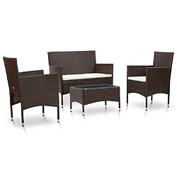 Maison Chic Salon de jardin 4 pcs + coussins - Mobilier/Meubles de jardin - Table et chaises d'extérieur Résine tressée Marron -MN25105