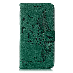 Etui en PU empreinte motif plume peau de litchi vert pour votre Xiaomi Redmi Note 9S/Note 9 Pro Max/Note 9 Pro