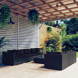 vidaXL Salon de jardin 8 pcs avec coussins résine tressée noir