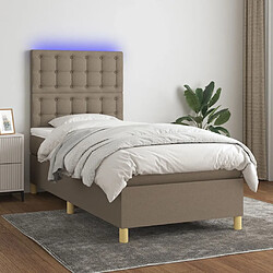 vidaXL Sommier à lattes de lit et matelas et LED Taupe 90x200 cm Tissu