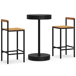 vidaXL Ensemble de bar jardin 3 pcs noir poly rotin/bois massif acacia