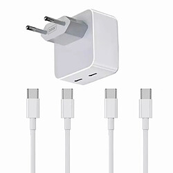 Visiodirect Chargeur Rapide 35W Double USB C + 2 Câbles USB-C vers USB-C pour Huawei Honor Pad 8 12"/Honor Pad 8 12" Couleur Blanc -