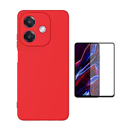 Kit De Film En Verre Trempé À Coque Complète 5D + Coque En Silicone Liquide Phonecare Pour Oppo A40 - Rouge