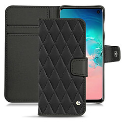 Housse cuir Samsung Galaxy S10E - Rabat portefeuille - Noir - Couture ( Nappa - Black ) - NOREVE