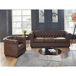 Vente-Unique Canapé 3 places et fauteuil CHESTERFIELD en microfibre aspect cuir vieilli